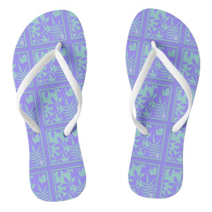 Periwinkle/Aqua Leaves Flip Flops