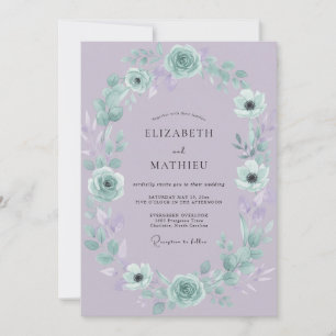 Periwinkle Aqua Wreath Wedding Invitation