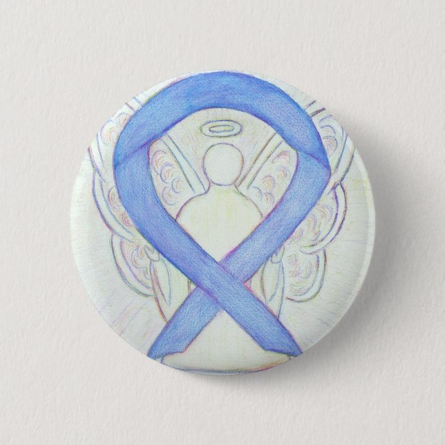 Periwinkle Awareness Ribbon Angel Art Button (Front)