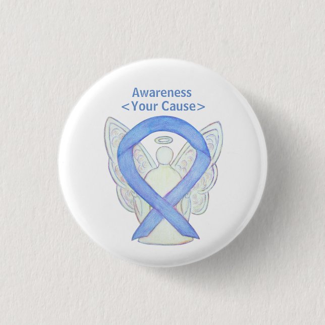 Periwinkle Awareness Ribbon Angel Custom Button (Front)
