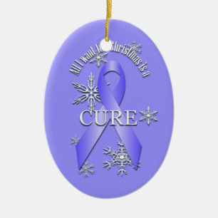 Periwinkle Awareness Ribbon Christmas Cure Snow Ceramic Ornament
