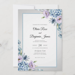 Periwinkle Azure Hydrangea Eucalyptus Wedding Invitation
