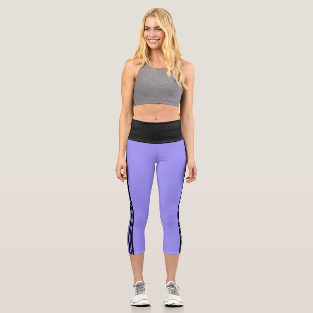 Périwinkle bleu avec noir design capri leggings (Recto)