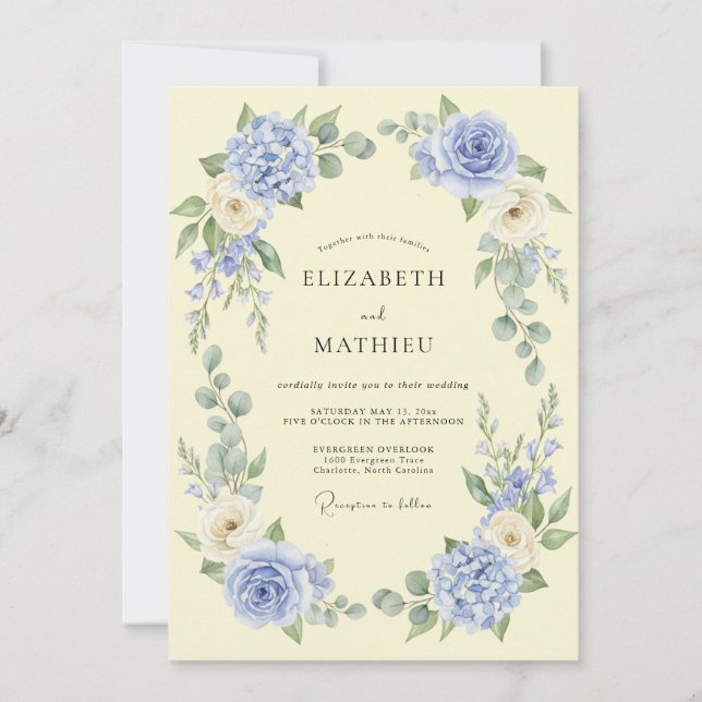 Periwinkle Blossom Laurel Wedding Invitation (Front)