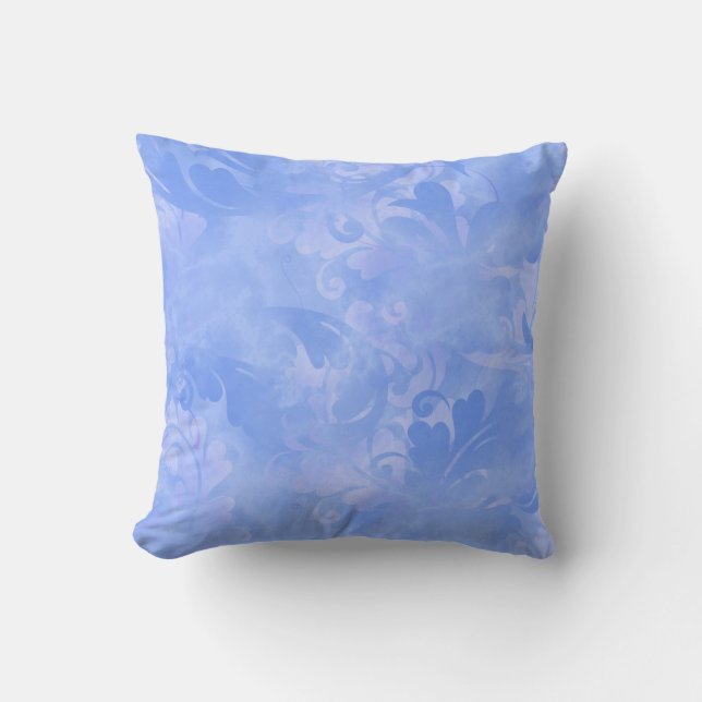 Periwinkle Blue Abstract Feather Pattern Throw Pillow (Front)