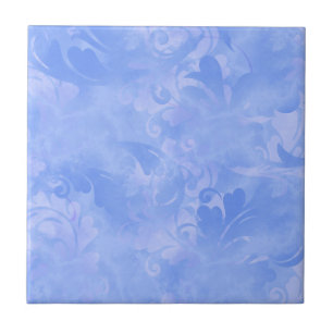 Periwinkle Blue Abstract Feather Pattern Tile