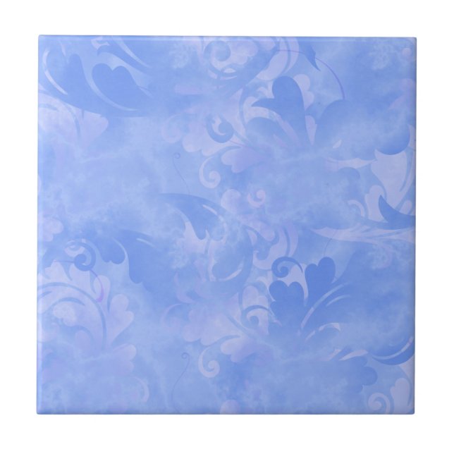 Periwinkle Blue Abstract Feather Pattern Tile (Front)