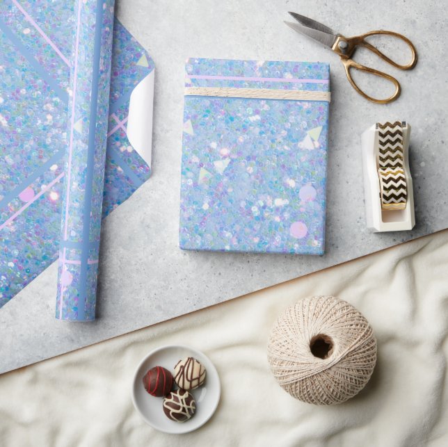 Periwinkle Blue and Pink Glitter Wrapping Paper (Crafts)