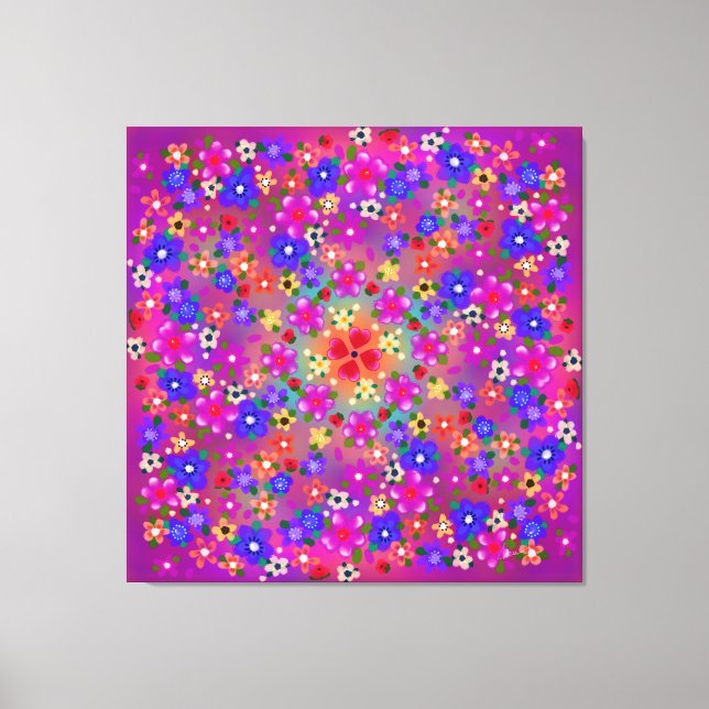 Periwinkle Blue and Violet Flowers and Hearts Boho Canvas Print (Front)
