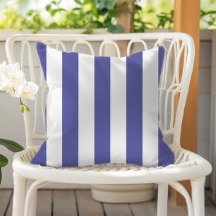 Periwinkle Blue and White Awning Stripes Outdoor Pillow