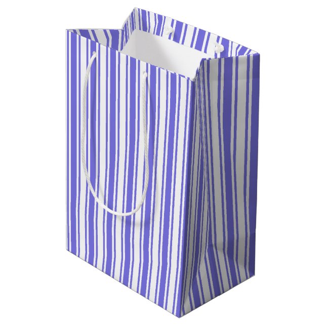 Periwinkle blue and white candy stripes medium gift bag (Back Angled)