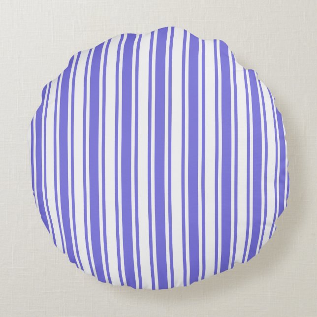 Periwinkle blue and white candy stripes round pillow (Back)