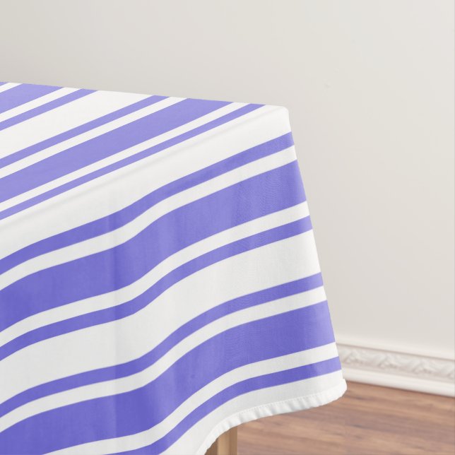 Periwinkle blue and white candy stripes tablecloth (In Situ)