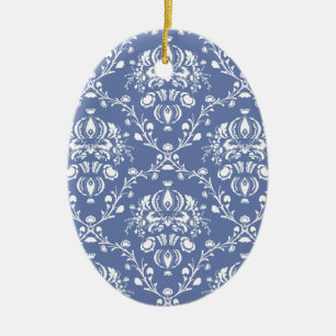 Periwinkle Blue and White Damask Ceramic Ornament