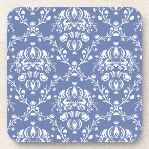 Periwinkle Blue and White Damask Coaster