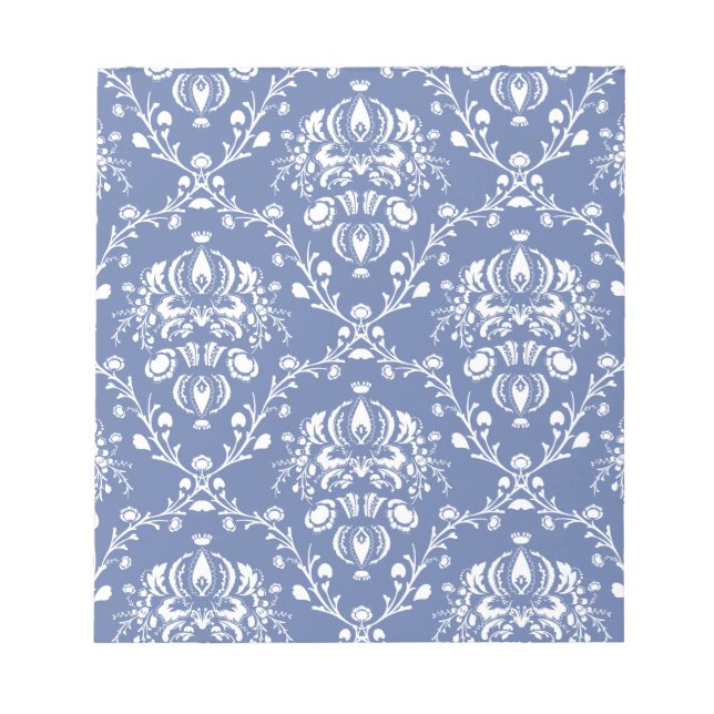 Periwinkle Blue and White Damask Notepad (Front)