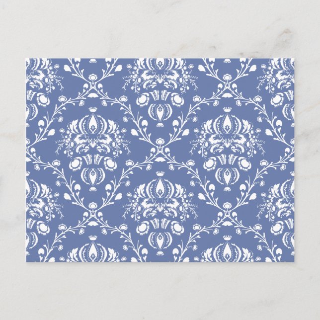 Periwinkle Blue and White Damask Postcard (Front)
