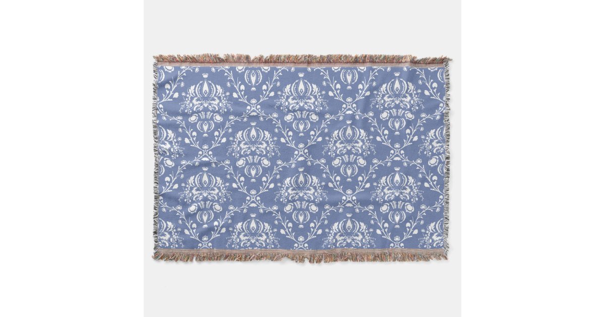 Periwinkle Blue and White Damask Throw Blanket Zazzle
