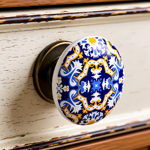 💛 periwinkle, blue and yellow Azulejos Ceramic Knob