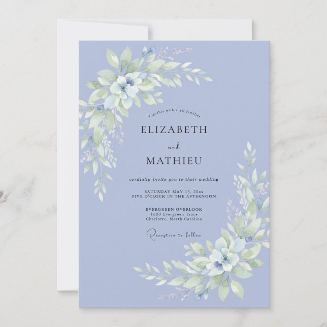 Periwinkle Blue Angelic Spring Wedding Invitation (Front)