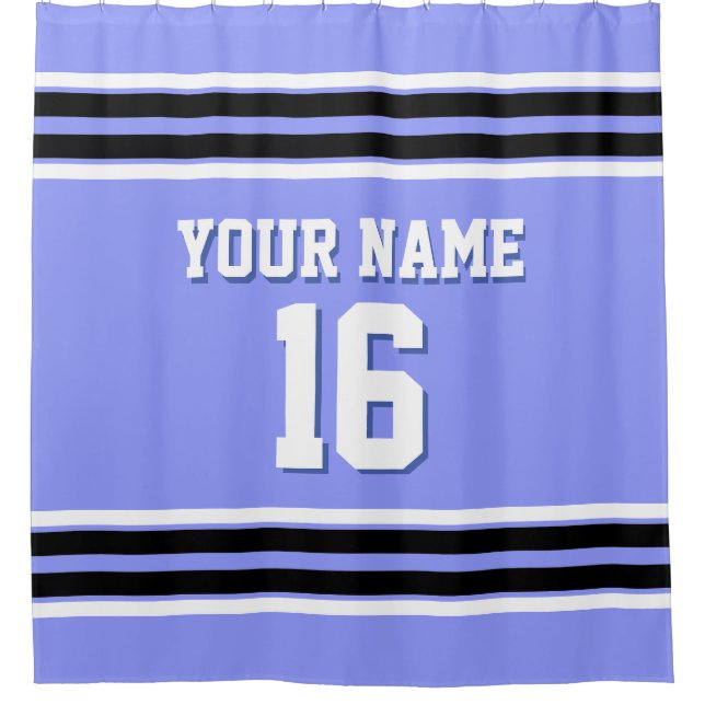 Periwinkle Blue Black White Stripes Sports Jersey (Front)
