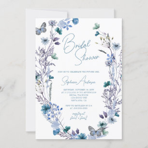 Periwinkle Blue Boho Wildflower Bridal Shower Invitation