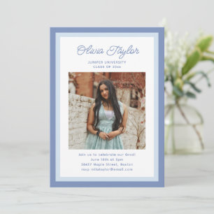 Periwinkle Blue Border Photo Graduation Party Invitation