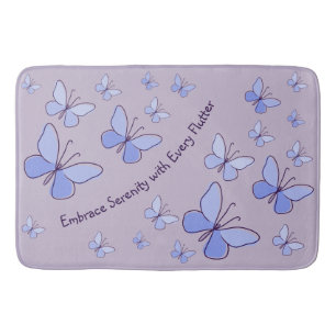 Periwinkle Blue Butterfly Flutter Lavender Grey Bath Mat