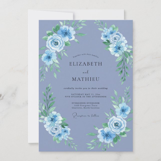 Periwinkle Blue Captivating Spring Wedding Invitation (Front)