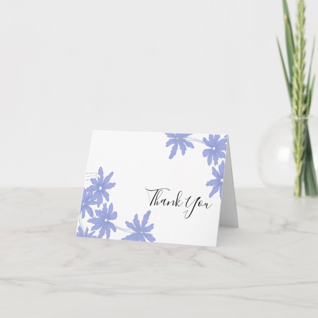 Periwinkle Blue Daisies on White Thank You Card (Front)