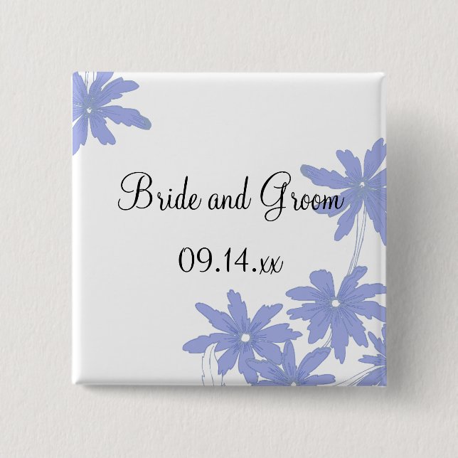 Periwinkle Blue Daisies on White Wedding 2 Inch Square Button (Front)