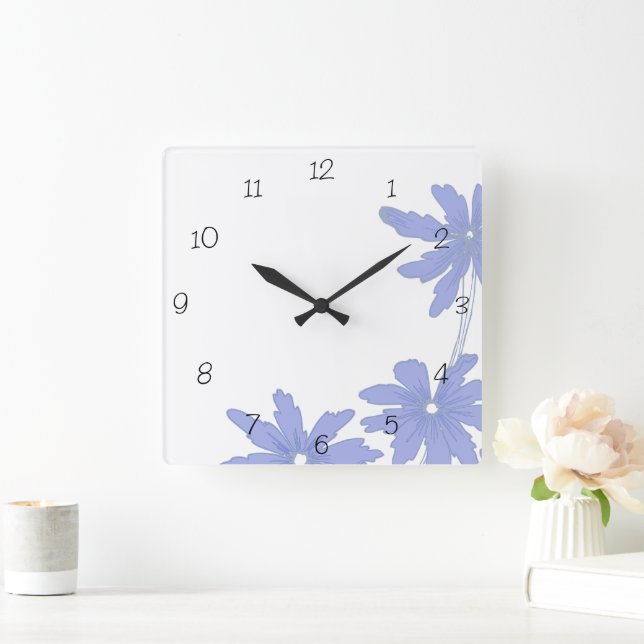 Periwinkle Blue Daisies Square Wall Clock (Home)