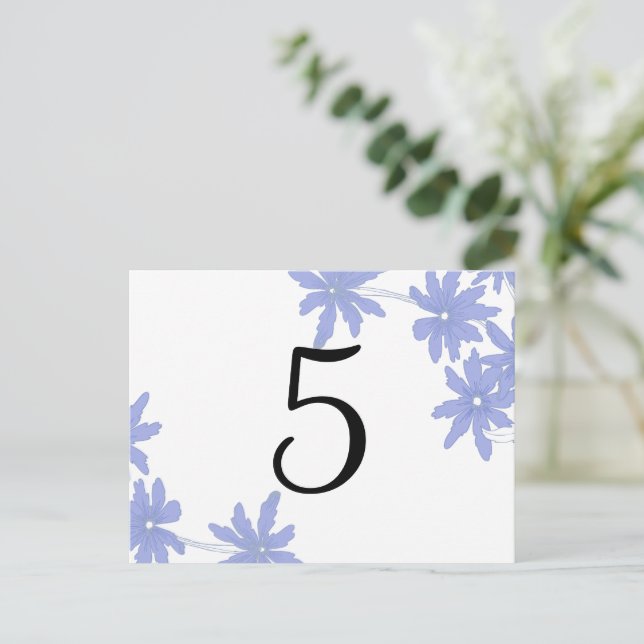 Periwinkle Blue Daisies Table Number Postcard (Standing Front)