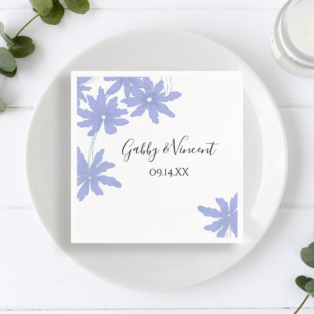 Periwinkle Blue Daisies Wedding Napkin (Creator Uploaded)