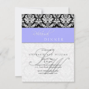 Periwinkle Blue Damask Monogram Rehearsal Dinner Invitation