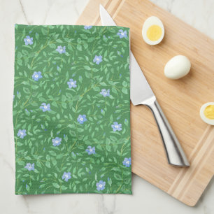 Periwinkle Blue Dark Green Country-style Floral Kitchen Towel