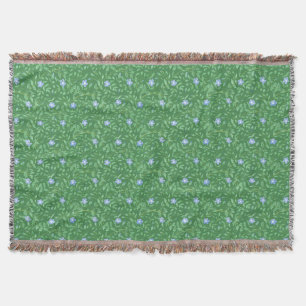 Periwinkle Blue Dark Green Country-style Floral Throw Blanket