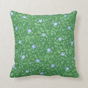 Periwinkle Blue Dark Green Country-style Floral Throw Pillow