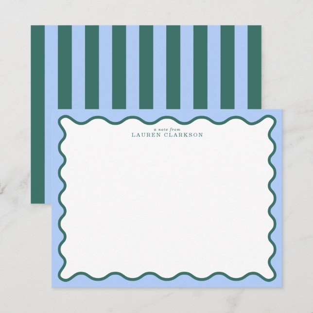 Periwinkle Blue & Deep Teal Wavy Note Card (Front/Back)