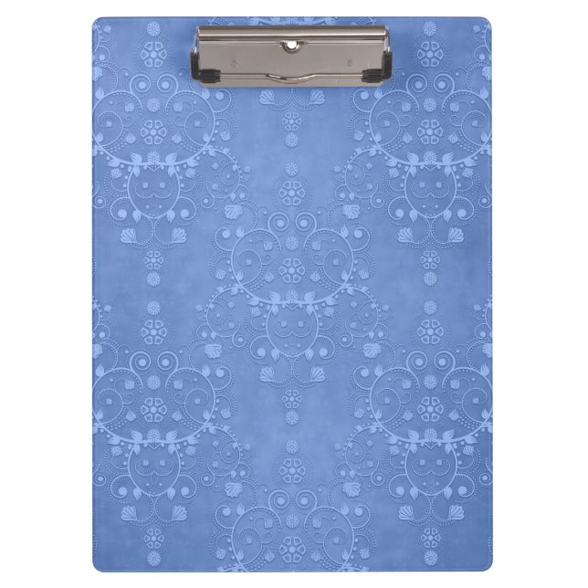 Periwinkle Blue Fancy Damask Pattern Clipboard (Front)