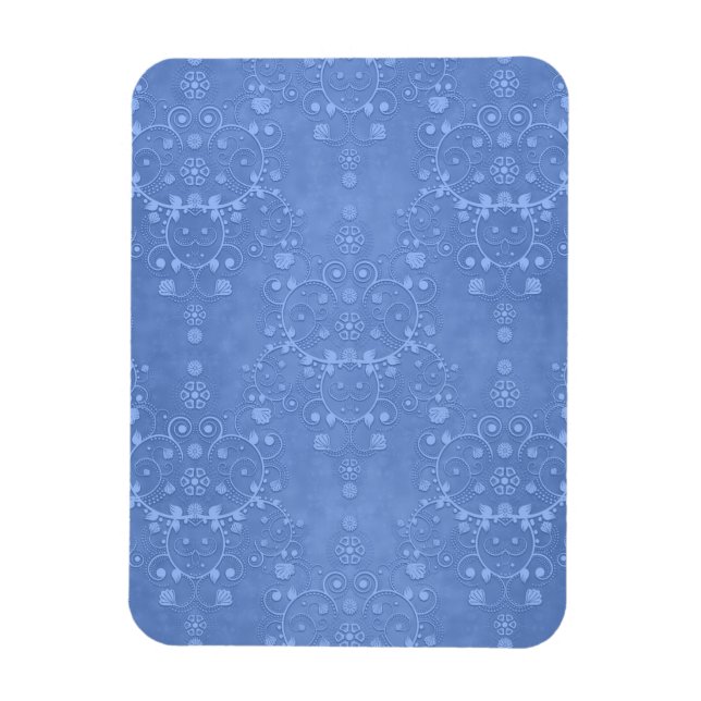 Periwinkle Blue Fancy Floral Damask Pattern Magnet (Vertical)