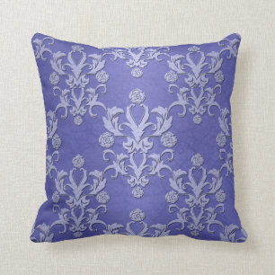 Periwinkle Blue Fancy Floral Damask Pattern Throw Pillow