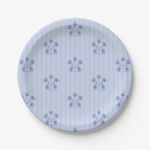 Periwinkle Blue Farm House Flower Stripes Paper Plate