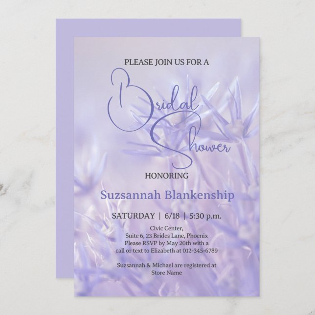 Periwinkle Blue Floral Background Bridal Shower  Invitation (Front/Back)