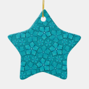Periwinkle blue floral design ceramic ornament