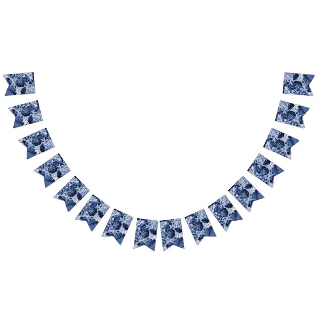 Periwinkle Blue Floral Toile No.1 Customizable Bunting Flags (All)