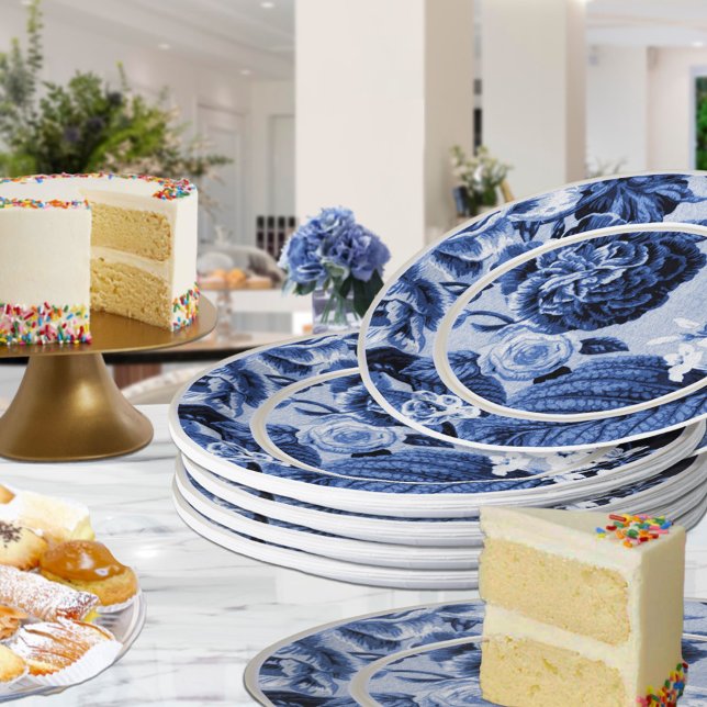 Periwinkle Blue Floral Toile No.1 Paper Plate (Creator Uploaded)