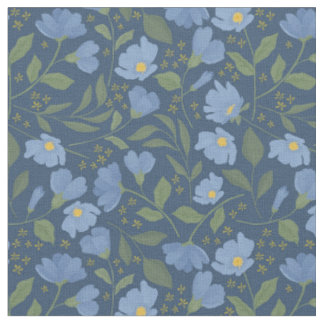 Periwinkle Blue Flowers on Navy Floral Pattern Fabric