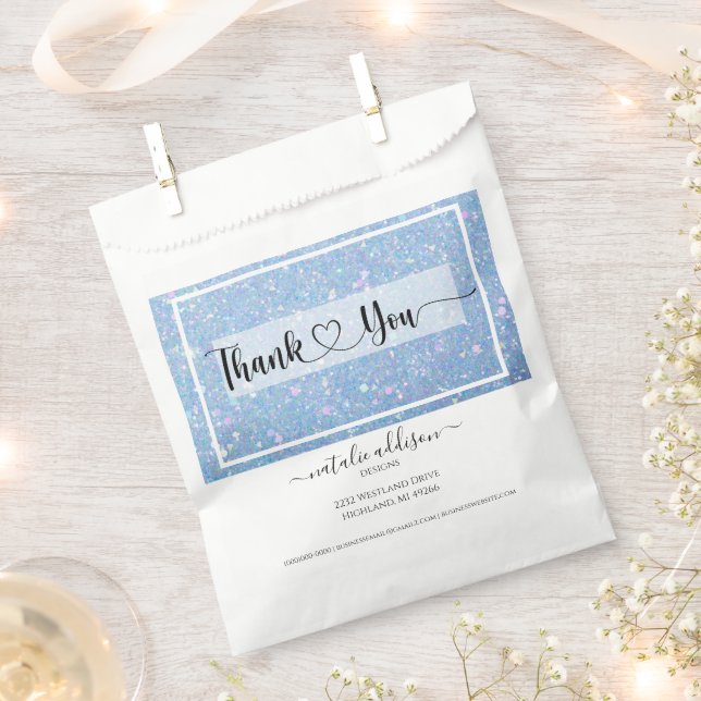 Periwinkle Blue Glitter Thank You Shopping  Favour Bag (Clipped)