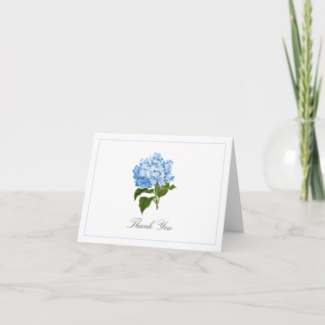 Periwinkle Blue Hydrangea Bloom Traditional  Thank You Card (Front)
